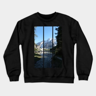 The fabulous alpine lake of Braies in the Dolomites (Bolzano). Lovely place in the Italian Alps. Boats on the water. Reflections in the water. Sunny spring day. Trentino Alto Adige (vertical) Crewneck Sweatshirt